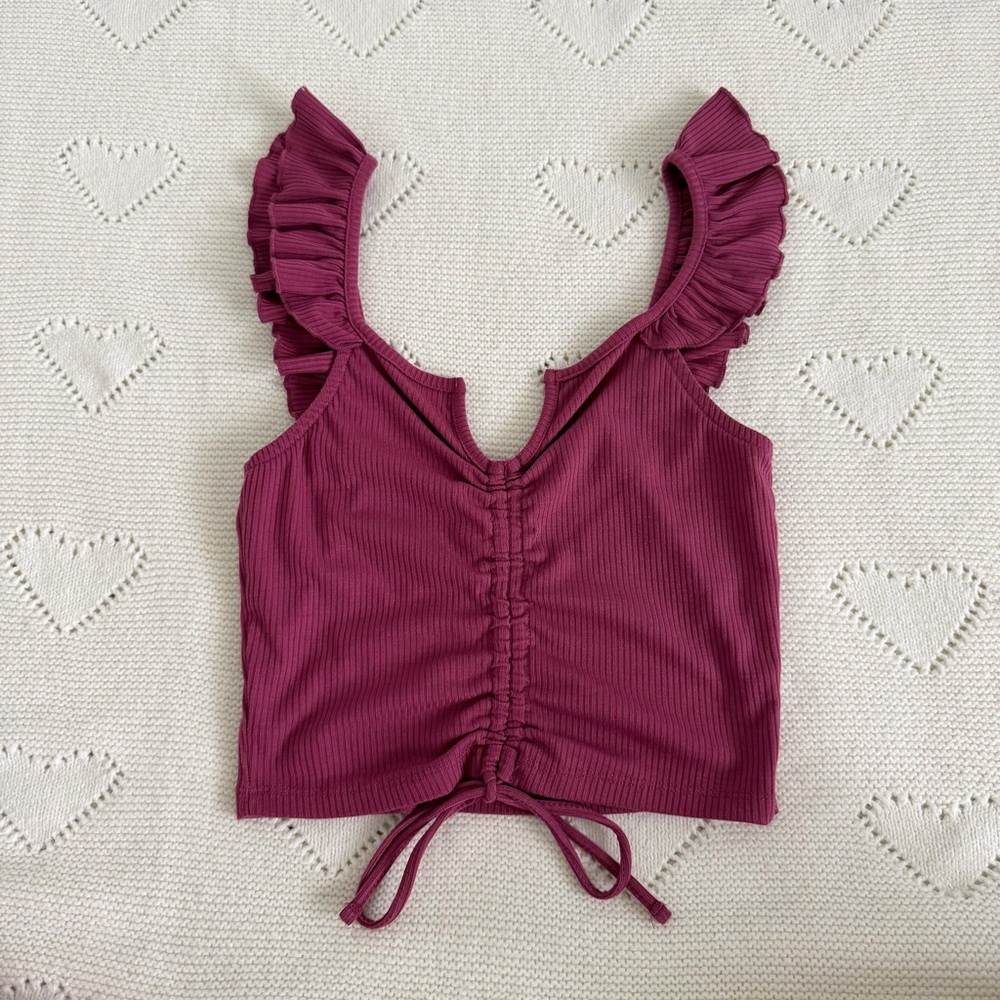 Forever 21 Mauve Ruffle Sleeve Drawstring Crop Top Small